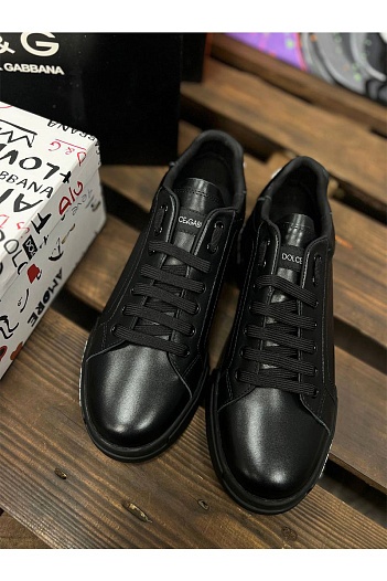 Чёрные кожаные кроссовки Dolce & Gabbana   