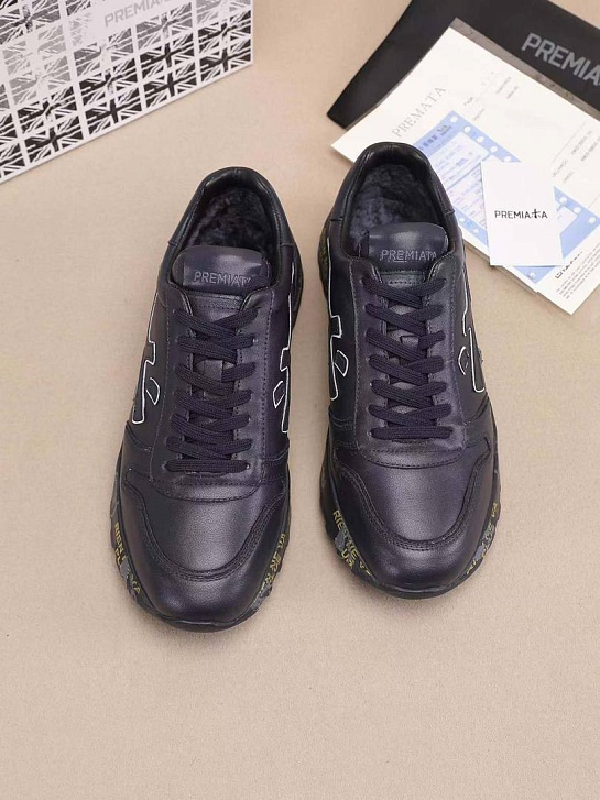 Кожаные кроссовки с мехом Premiata low-top - Navy