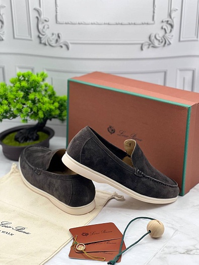 Замшевые лоферы Loro Piana Summer Walk - Dark Grey   