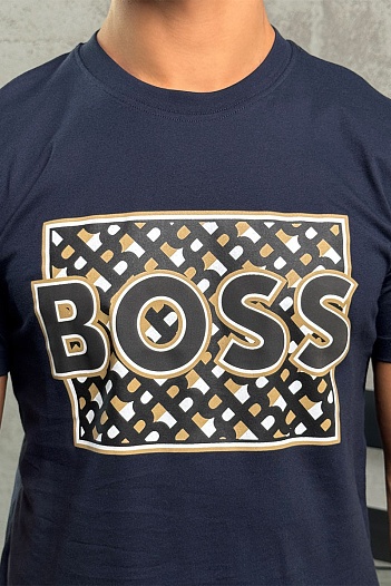 Мужская синяя футболка Hugo Boss logo-print   