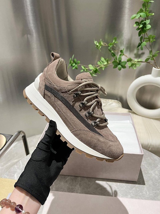 Женские замшевые кроссовки Brunello Cucinelli Monili Premium - Brown