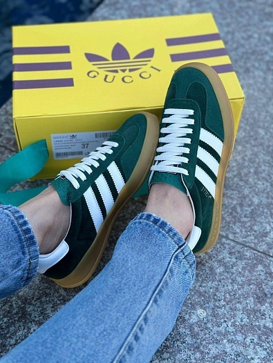 Женские кроссовки Gucci x Adidas Gazelle Collaboration - Green   