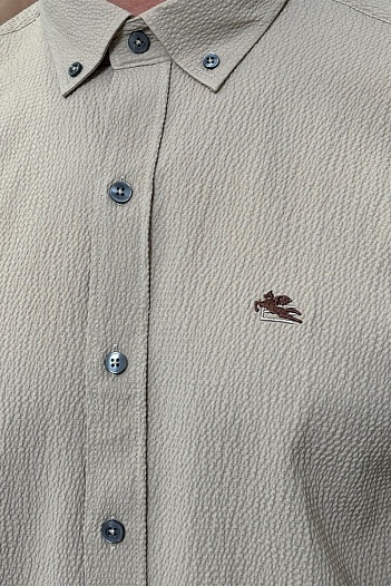 Мужская тёмно-бежевая рубашка Etro Pegasus logo   