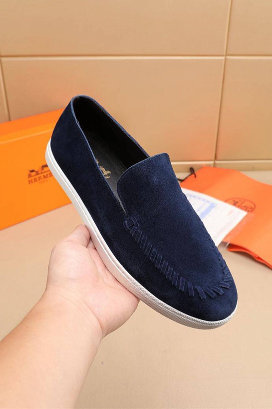 Мужские замшевые лоферы Hermes Julian - Navy