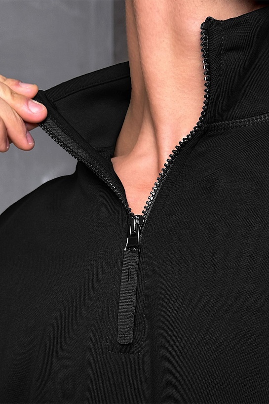 Мужская чёрная кофта с патчем на плече Stone Island Zip Neck