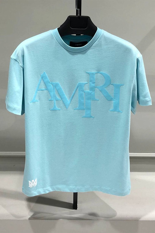 Футболка голубого цвета Amiri staggered logo