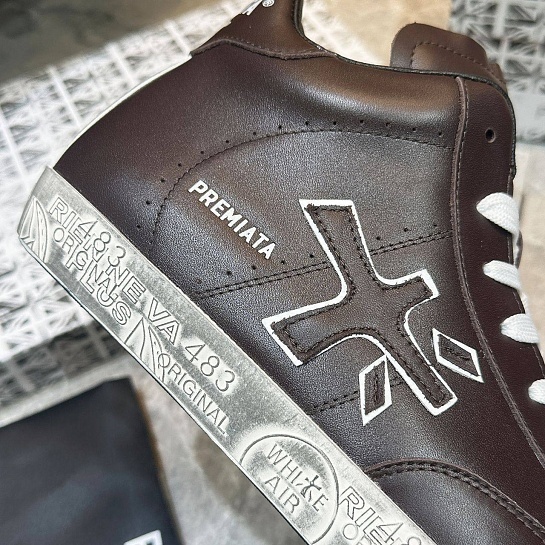 Кожаные кроссовки с мехом Premiata high-top - Brown