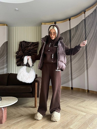 Женский костюм тройка на флисе Max Mara Premium - Coffee   