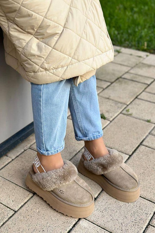Замшевые женские слиперы с мехом UGG Funkette Platform