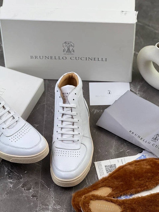 Кожаные кроссовки с меховой стелькой Brunello Cucinelli