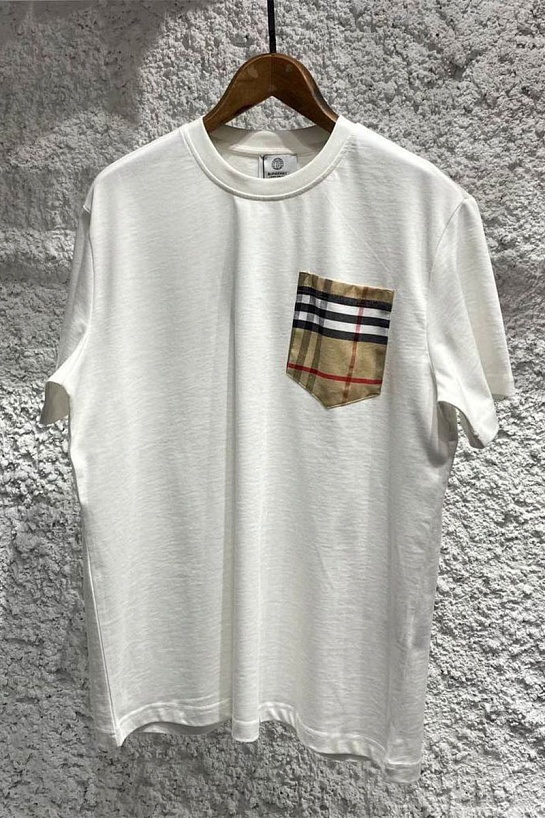 Белая оверсайз футболка Burberry Vintage Check pocket
