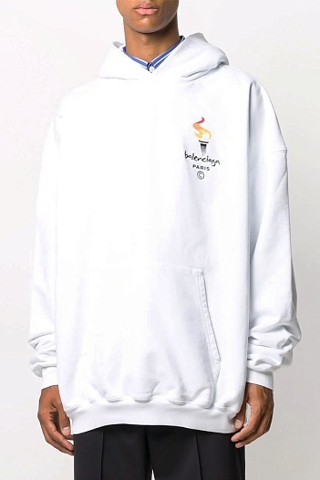 Оверсайз худи Balenciaga Paris Olympics Flame embroidered-logo   