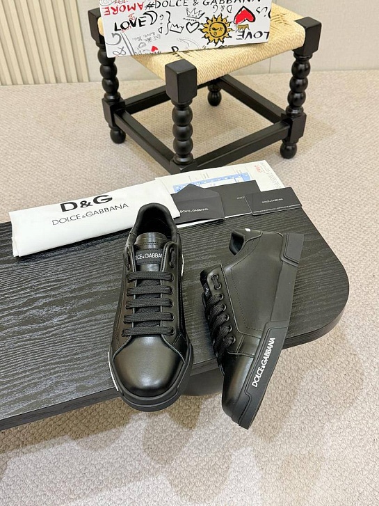 Чёрные кожаные кроссовки Dolce & Gabbana Portofino 