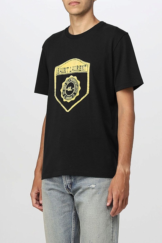 Мужская чёрная футболка Saint Laurent Paris logo-print