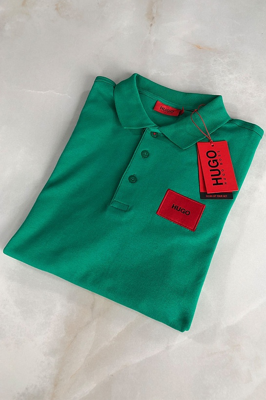 Зелёное мужское поло Hugo Boss