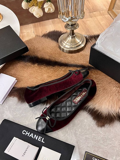Женские балетки Chanel Flats - Black / Red   