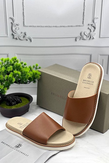 Мужские кожаные шлёпанцы Brunello Cucinelli   