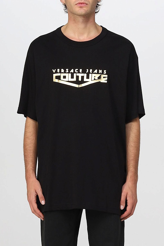 Чёрная футболка Versace Space gold logo-print