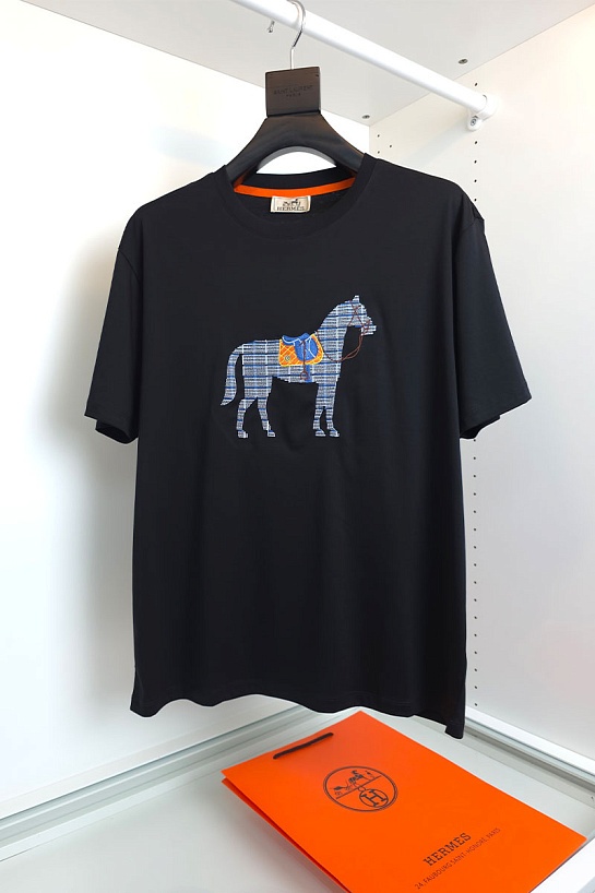 Мужская чёрная футболка Hermes premium