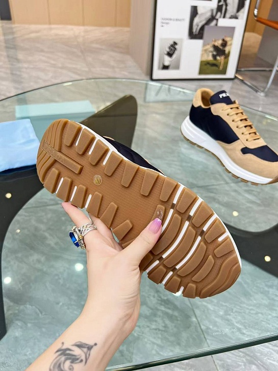 Женские комбинированные кроссовки Prada - Beige / Blue