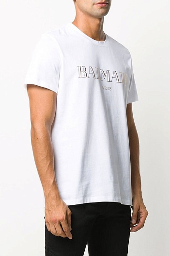 Белая футболка Balmain Paris gold logo-print   