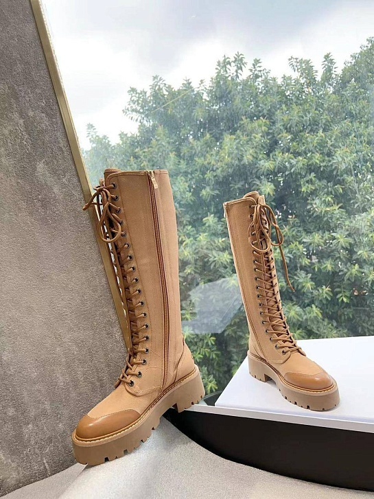 Женские комбинированные сапоги Celine Premium - Brown