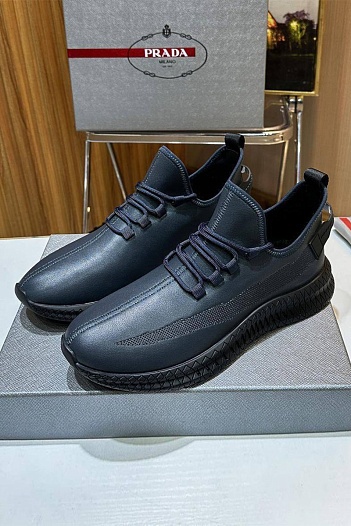 Мужские кожаные кроссовки Prada lace-up - Navy   
