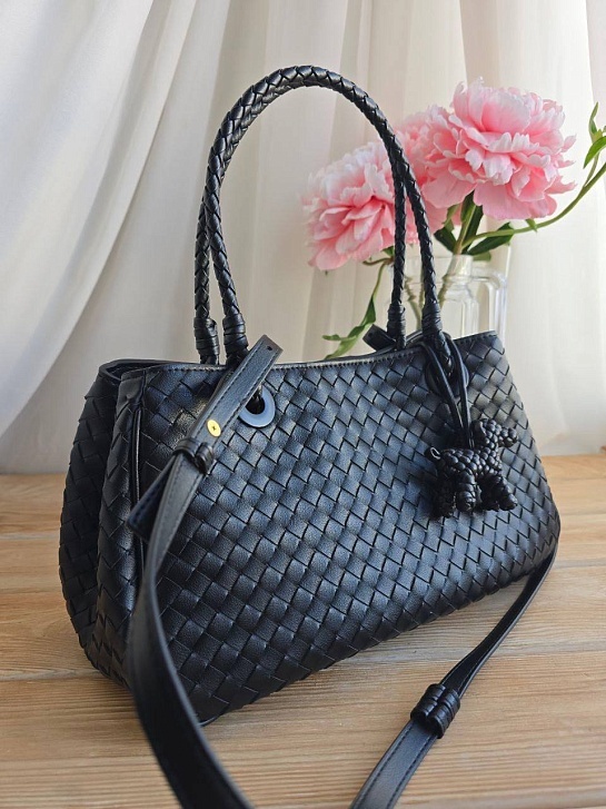 Кожаная сумка Bottega Veneta Basket 30x20 см - Black