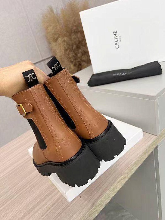 Женские кожаные сапоги Celine premium - Brown