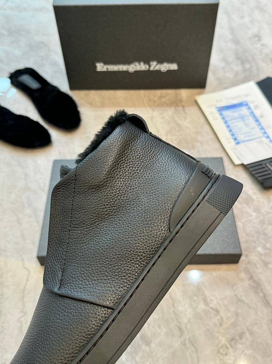 Кроссовки с мехом Ermenegildo Zegna Triple Stitch - Black