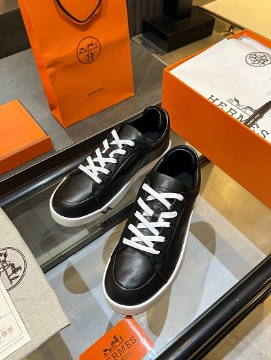 Женские кожаные кроссовки Hermes Premium - Black   
