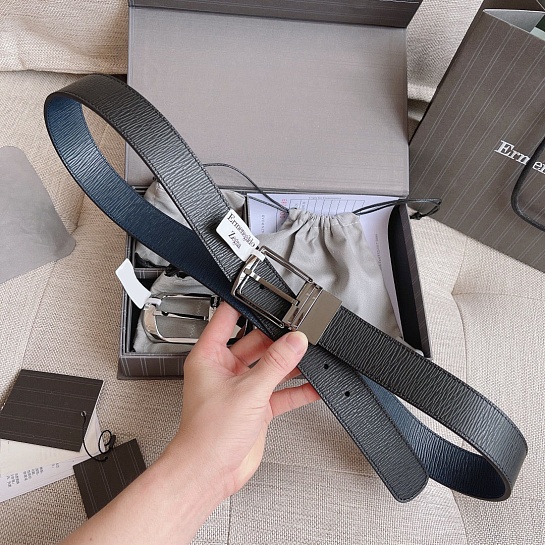 Двусторонний кожаный ремень Zegna Premium (длина 110 см, ширина 3.5 см)