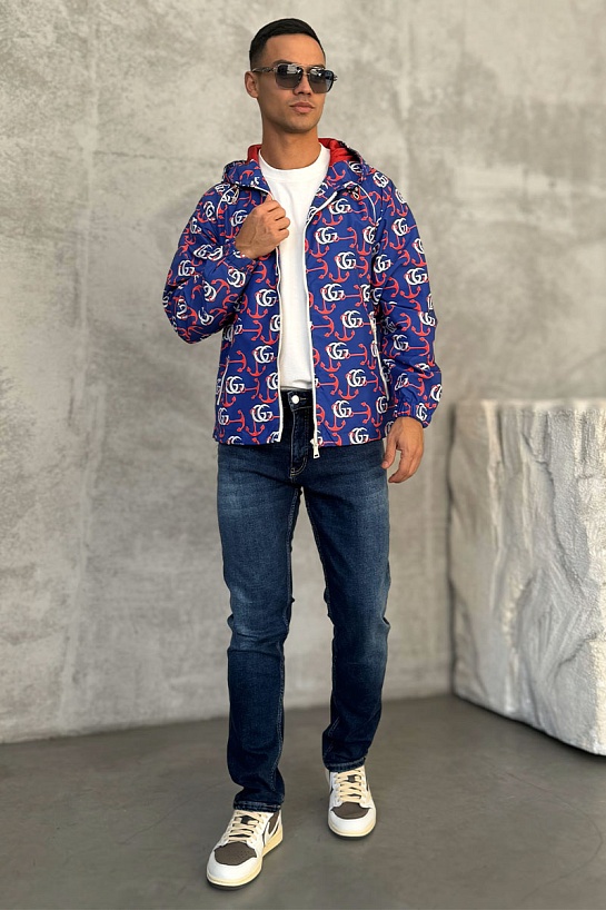 Мужская синяя ветровка Gucci Double G Anchor