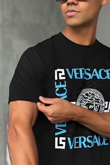 Мужская чёрная футболка Versace logo-print   
