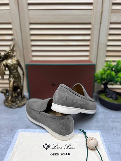 Мужские замшевые лоферы Loro Piana Open Walk - Grey   