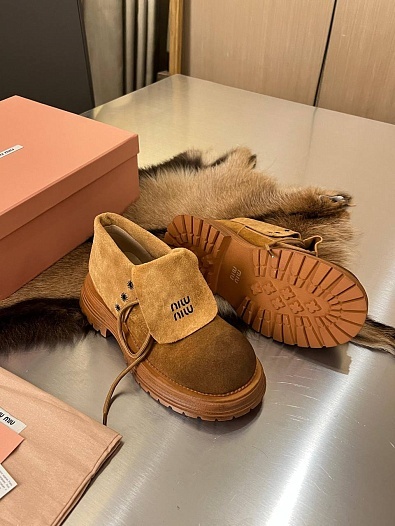 Женские замшевые ботинки MIU MIU Premium - Chestnut   