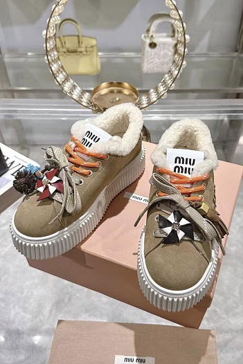 Женские замшевые кроссовки с мехом MIU MIU premium   