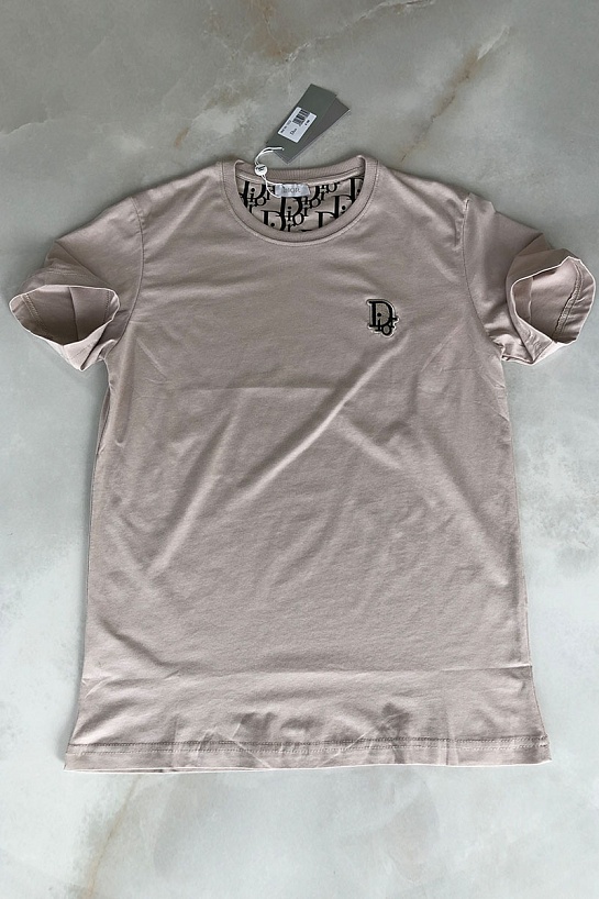 Бежевая мужская футболка Dior embroidered logo