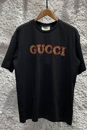 Брендовая оверсайз футболка Gucci чёрного цвета   