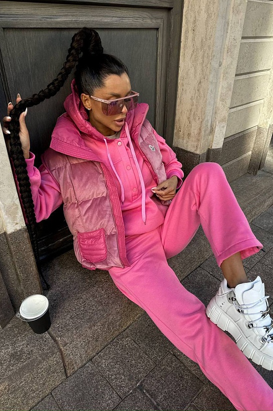 Женский розовый костюм тройка Moncler