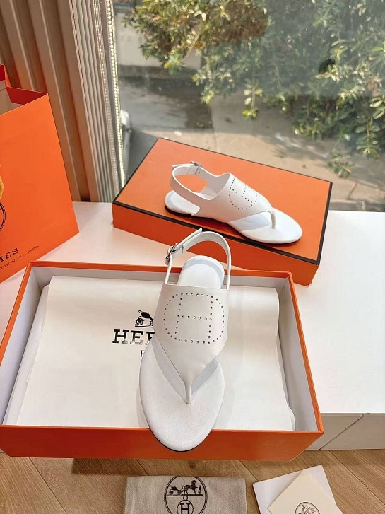 Женские кожаные сандалии Hermes Premium - White