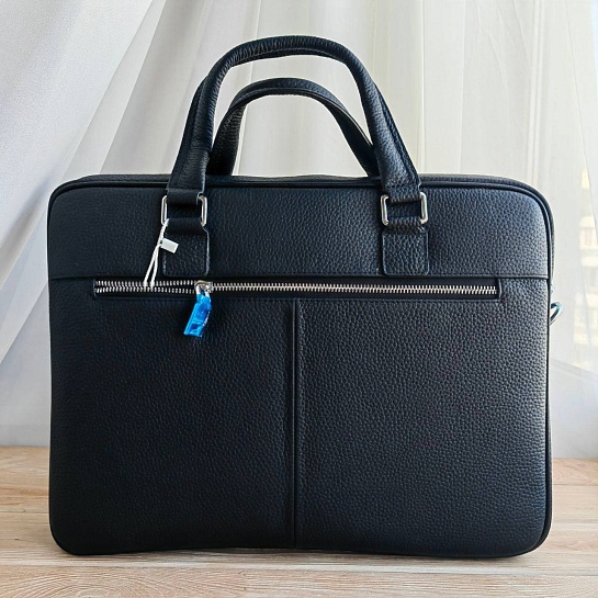 Мужская кожаный портфель Prada 38x28 см - Black