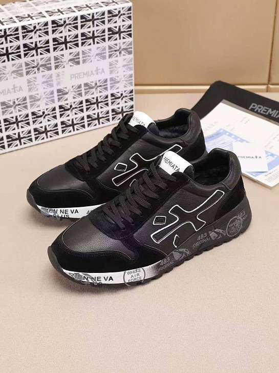 Комбинированные кроссовки с мехом Premiata low-top - Black