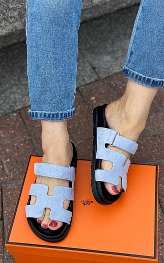 Женские замшевые сандалии Hermes Chypre - Blue / Black   