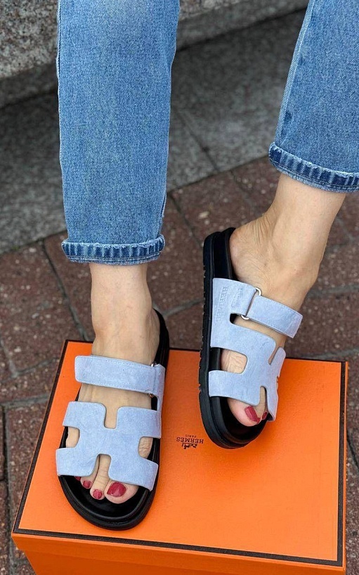 Женские замшевые сандалии Hermes Chypre - Blue / Black