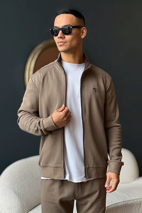 Кофта на молнии Trussardi logo-embroidered - Brown