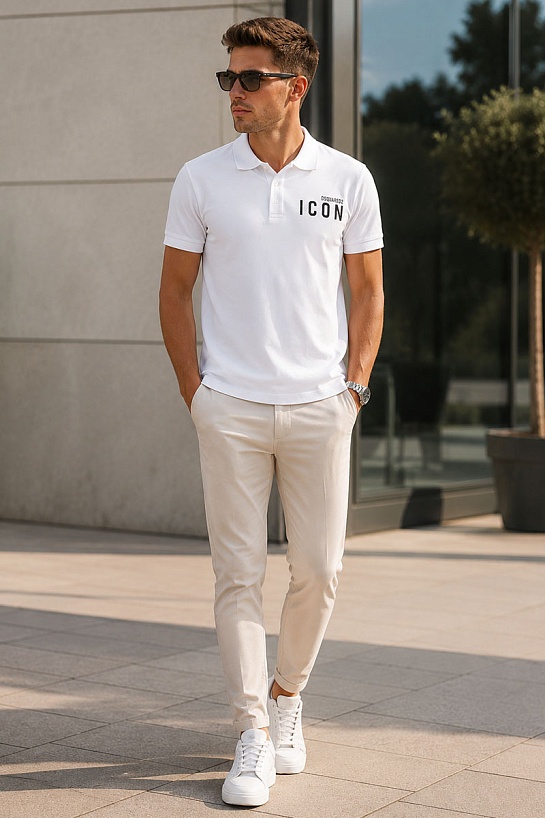 Мужское белое поло Dsquared2 ICON black-logo