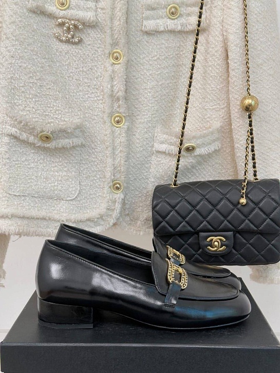 Женские кожаные лоферы Chanel premium