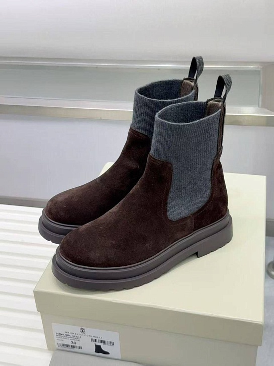 Женские замшевые сапоги Brunello Cucinelli premium - Brown