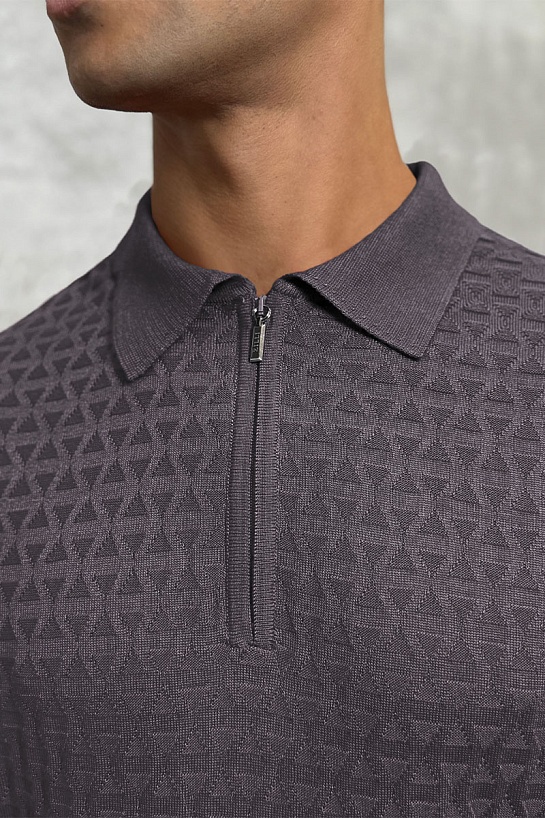 Мужское поло серо-коричневого цвета Zilli zip neck